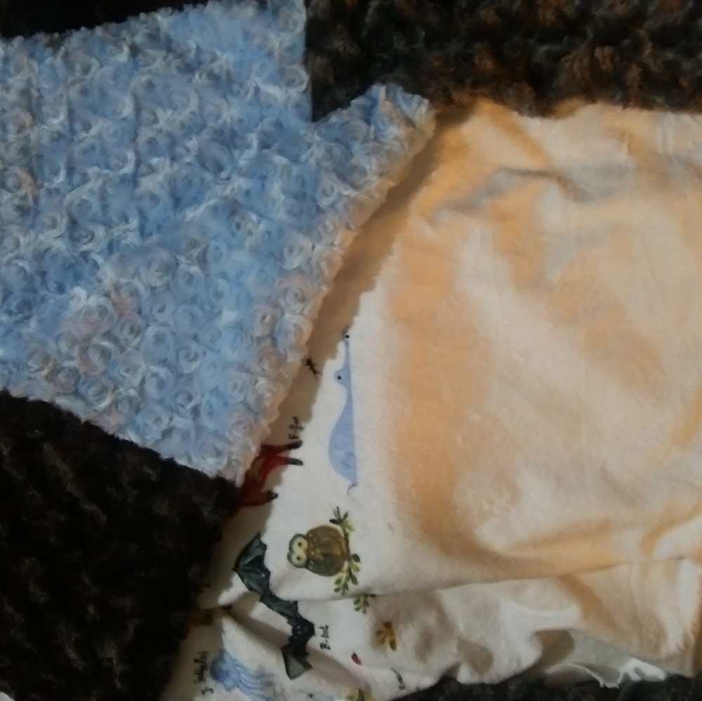 Minky couture baby blanket blue brown and gray zoo